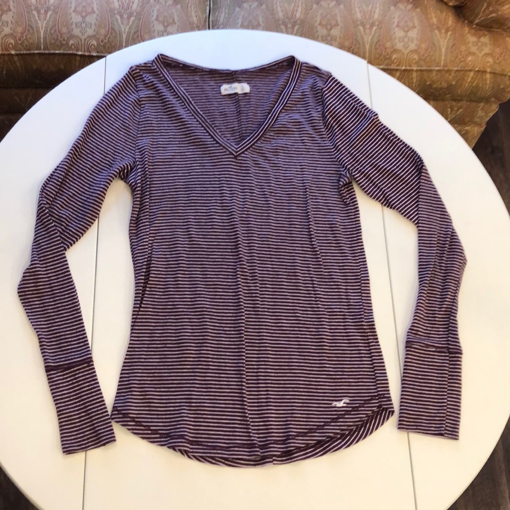 Hollister V-neck Long Sleeve Knit Top Sz L Dk Red